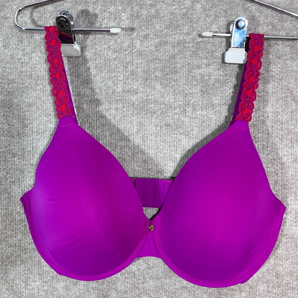 Natori Pure Luxe Full Fit Contour Bra Women 36G Petunia Poppy Lace Underwire